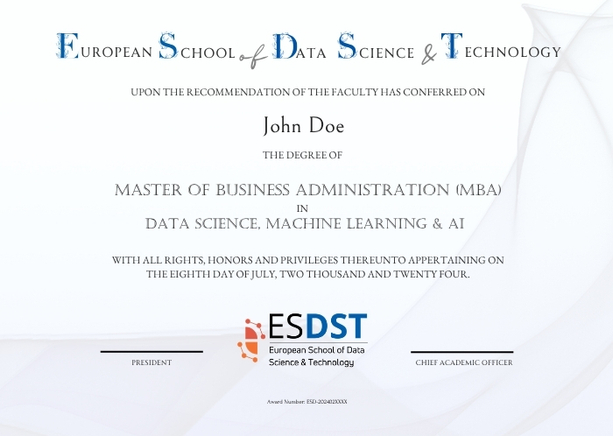 Master of Business Administration (MBA) in Data Science, Machine Learning & AI