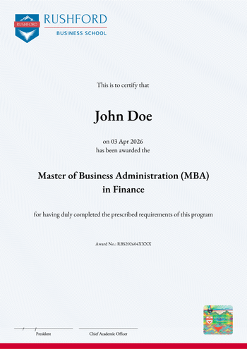 Master of Business Administration (MBA) in Finance
