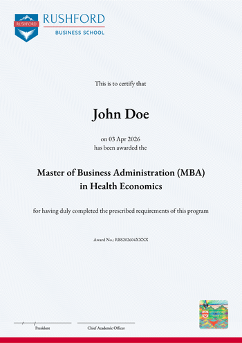 Master of Business Administration (MBA) in Health Economics