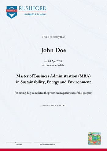 Master of Business Administration (MBA) in Sustainability, Energy and Environment