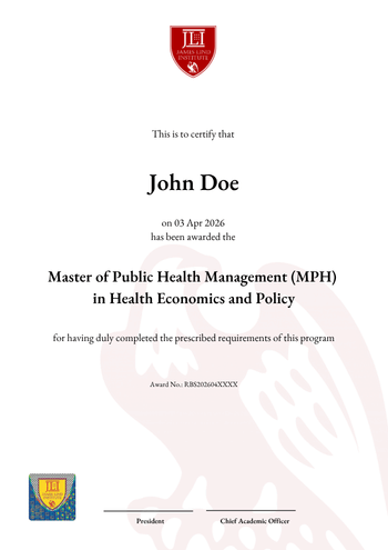 Master of Public Health Management (MPH) in Health Economics and Policy